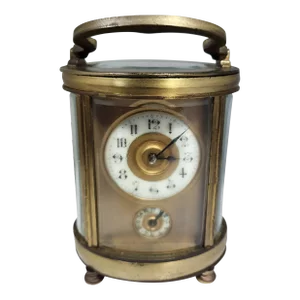 Late 19th Century French Sr Fa Brass Carriage Clock With Alarm in Oval Case