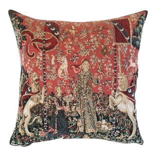 Lady & Unicorn Taste Tapestry Cushion With Feather Filler - 46x46cm (18"x18") For Sale