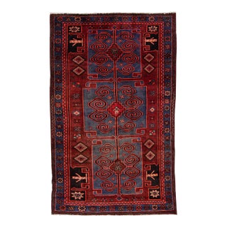 1960s Vintage Persian Hamadan Red Handmade Medallion Wool Rug For Sale
