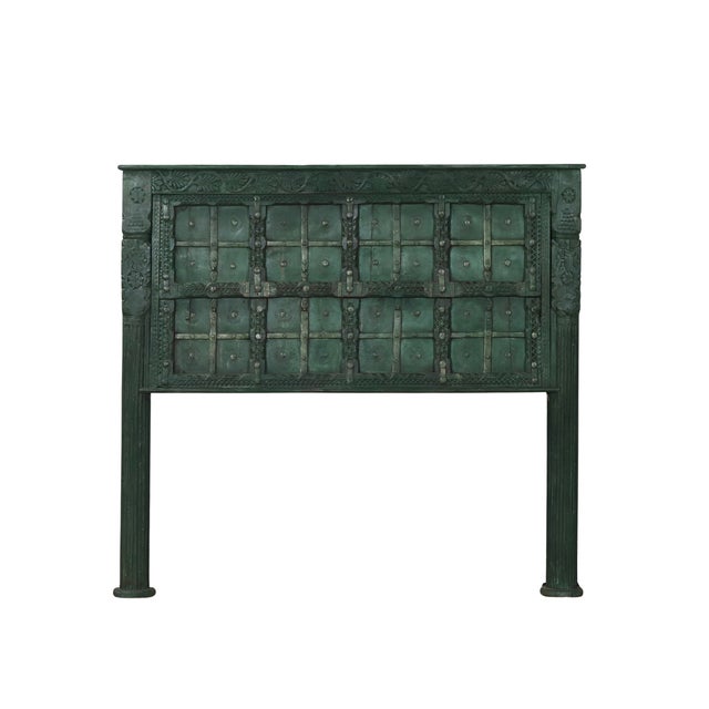 Queen Headboard Constructed From an Antique Indian Painted Teakwood and Iron Door and Pillars For Sale - Image 4 of 5