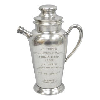 Vintage Silver Plated Martini Cocktail Pitcher 1959 Panama Marlin Sailfish Award For Sale