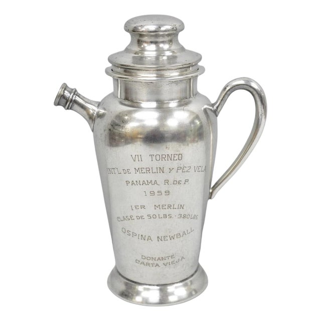 Vintage Silver Plated Martini Cocktail Pitcher 1959 Panama Marlin Sailfish Award For Sale