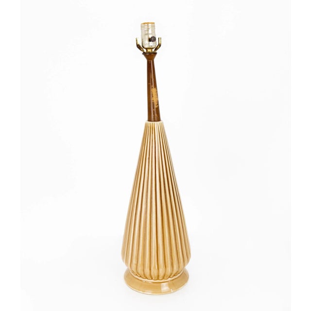 Mid Century Walnut and Ceramic Pottery Cone Table Lamp For Sale - Image 10 of 10