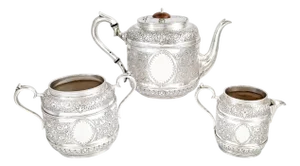 19th Century English Aesthetic Silver Plated Tea Set, 1880s, Set of 3