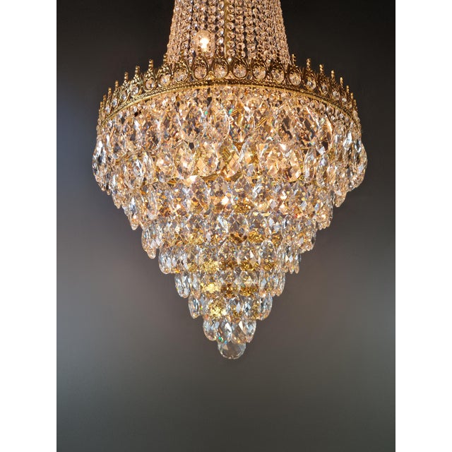Metal Empire Style Crystal Basket Chandelier Handcrafted Crystal Ornamentation For Sale - Image 7 of 11