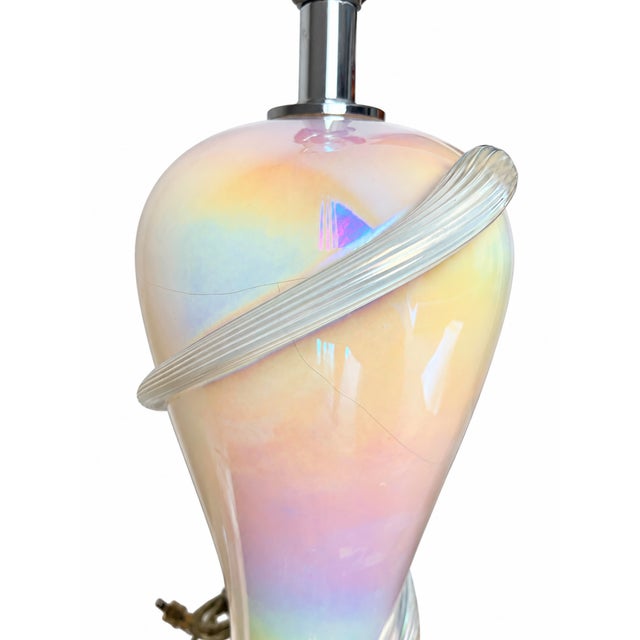 Iridescent Pearlescent Spiral Ribbon Table Lamp With Clear Tiered Base For Sale - Image 15 of 17