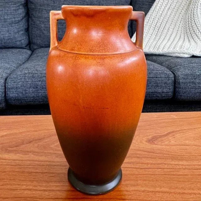 1920s Roseville Rosecraft, Ombre Burnt Orange and Burnt Umber, Art Pottery Vase For Sale - Image 9 of 13
