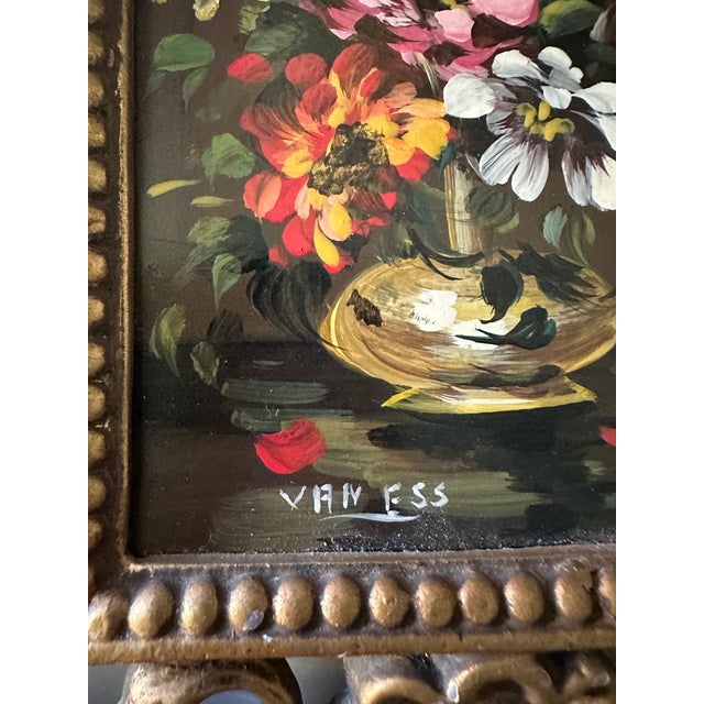 Vintage Rococo Style Miniature Still Life Paintings in Gilded Brass Frames – Pair For Sale In Boston - Image 6 of 13