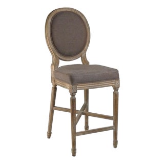 Medallion Louie Counter Stool - Eggplant Brown Linen / Limed Grey Oak Frame For Sale