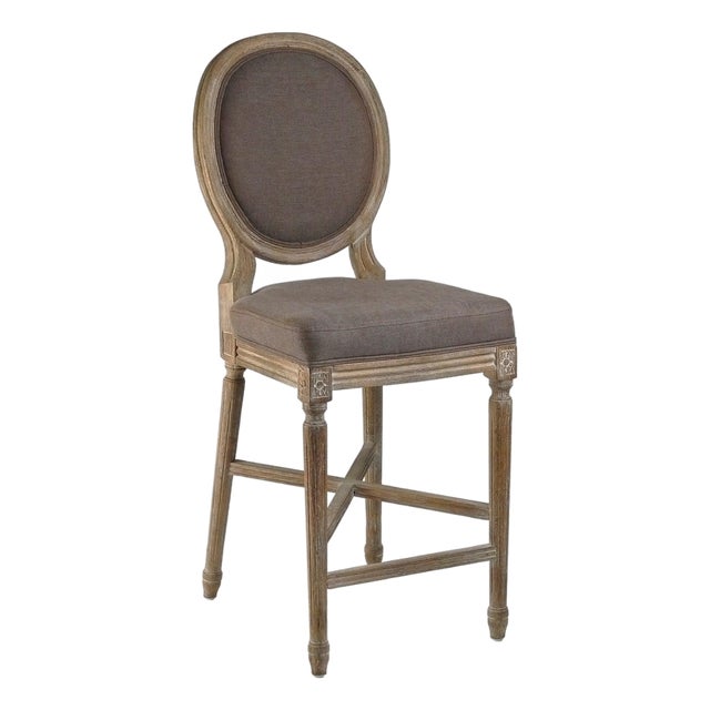 Medallion Louie Counter Stool - Eggplant Brown Linen / Limed Grey Oak Frame For Sale
