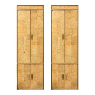 Vintage Henredon Pair Tall Cabinets Dressers in Burl Scene, 2 Pieces, Attributed For Sale