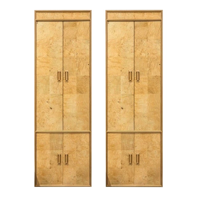 Vintage Henredon Pair Tall Cabinets Dressers in Burl Scene, 2 Pieces, Attributed For Sale