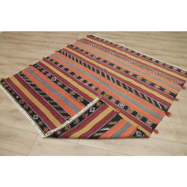1960s Turkish Red Hand Knotted Kilim Square Rug For Sale In Sacramento - Image 6 of 13