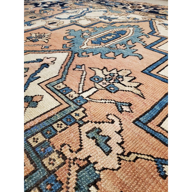 Antique Persian Serapi Carpet, Geometric, Ivory Hand Knotted Wool Oriental Rug For Sale - Image 10 of 18