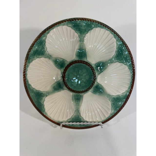 1950s French Longchamp Green and White Majolica Oyster Plate, Circa 1950s For Sale - Image 5 of 9