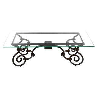 Vintage Iron Coffee Table with Glass Top For Sale