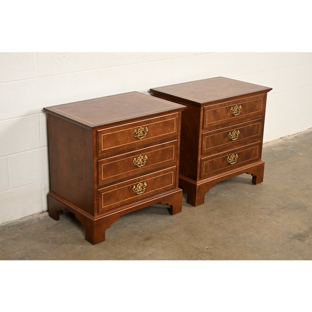 EJ Victor E. J. Victor Georgian Mahogany Three-Drawer Nightstands or Bachelor Chests, Newly Refinished For Sale - Image 4 of 12