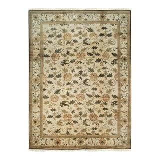 9x12 Ivory Floral Allover Hand-Knotted Wool Rug For Sale