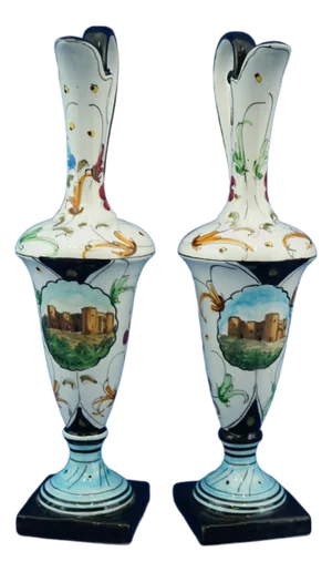 Ceramic Jugs and Vases with Views of Sicily from Deruta-Castelli, Italy, 1940s, Set of 2