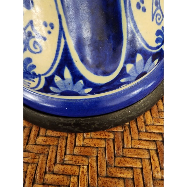 Antique Delft Candlestick Lamp With Navy Silk Shade For Sale - Image 12 of 12