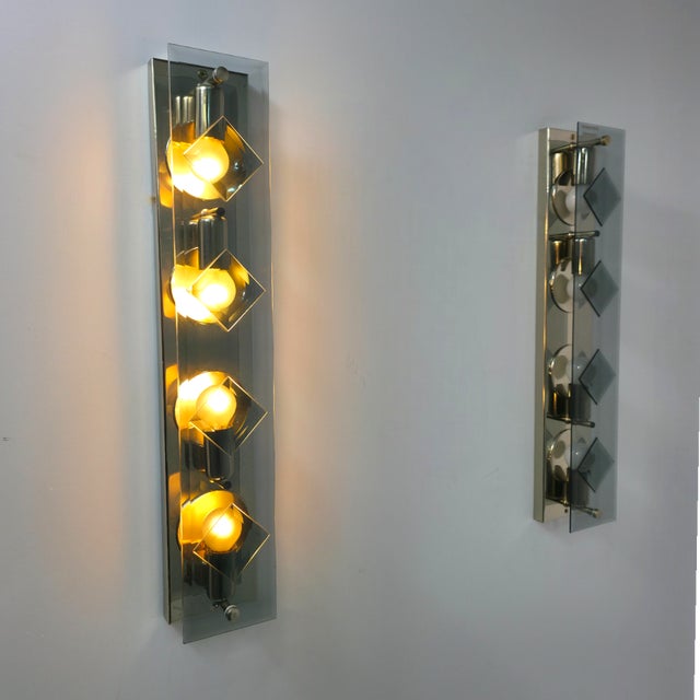 Mid-Century Modern Wall Lights in Smoke Glass with Chrome by Sische, 1970s, Set of 2 For Sale - Image 4 of 9