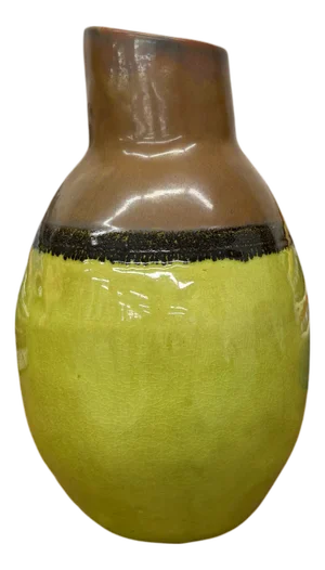 Round Pistachio Green Ceramic Vase with Brown Curved Top