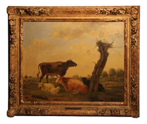 Balthazar Paul Ommeganck, Shepherd Scene with Livestock, 1800, Oil on Wood, Framed