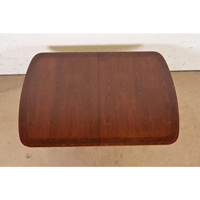 Smith & Watson Georgian Banded Cherry and Burl Wood Double Pedestal Extension Dining Table, Newly Refinished For Sale - Image 9 of 13