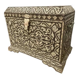 Antique Large Middle Eastern Wood Inlaid Chest For Sale