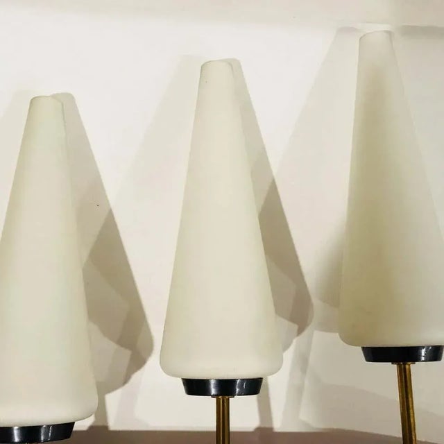 1960s French Teak and Brass Three Light Wall Lamps - a Pair For Sale In New York - Image 6 of 8