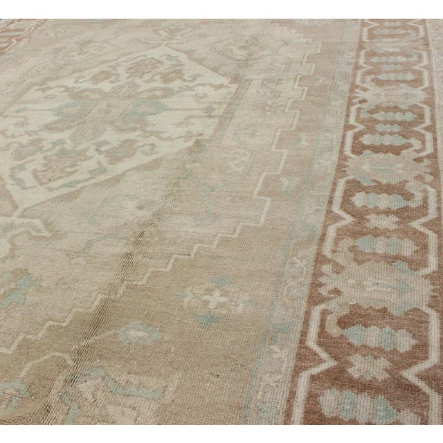Mid 20th Century Mid 20th Century Turkish Vintage Oushak Medallion Rug With Muted Colors in Earth Tones For Sale In Atlanta - Image 6 of 11