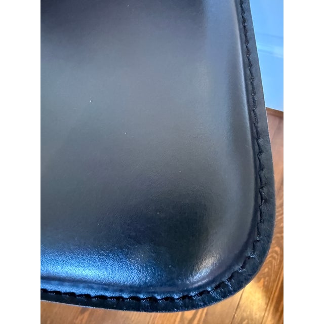 Animal Skin Late 20th Century Italian Frag Black Leather Countertop Stools, Set of 3 For Sale - Image 7 of 13