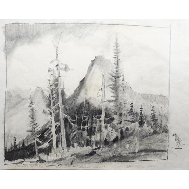 1960s 1968 Tom Sander Painted Tepee Mountain Montana Drawing For Sale - Image 5 of 6