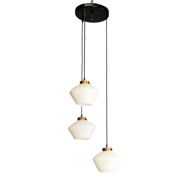 Mid-Century Modern Italian Glass and Black Metal Three-Light Chandelier, 1950s For Sale