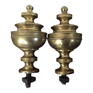 1790 - 1810 American Federal Urn Form Brass Finials - A Pair