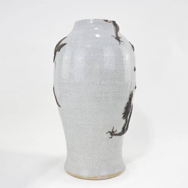 Chinese Crackle Glaze Vase With Black Dragon Relief For Sale - Image 4 of 12