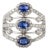 1 Ct Blue Sapphire & Diamond Multi Row Statement Ring Size 5.5 in 14k White Gold For Sale