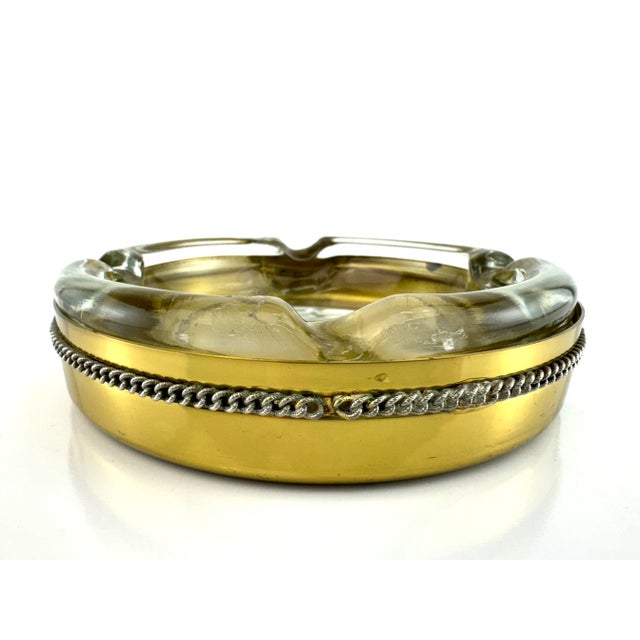1960s Mid-Century Italian Glass and Brass Ashtray With Twisted Rope Detail For Sale - Image 4 of 17