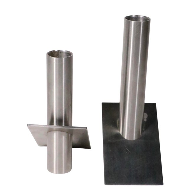 Late 20th Century Pair of Danish Modern Stainless Steel Candlesticks by Erik Bagger Form Function Denmark For Sale In New York - Image 6 of 12
