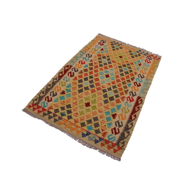 Tribal 1990s Kilim Beige Red Wool Rug - 3'3" X 5'3" For Sale - Image 3 of 7