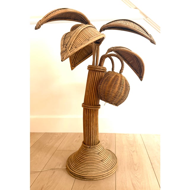 Beige Vintage Split Reed Palm Tree Table Lamp For Sale - Image 8 of 11