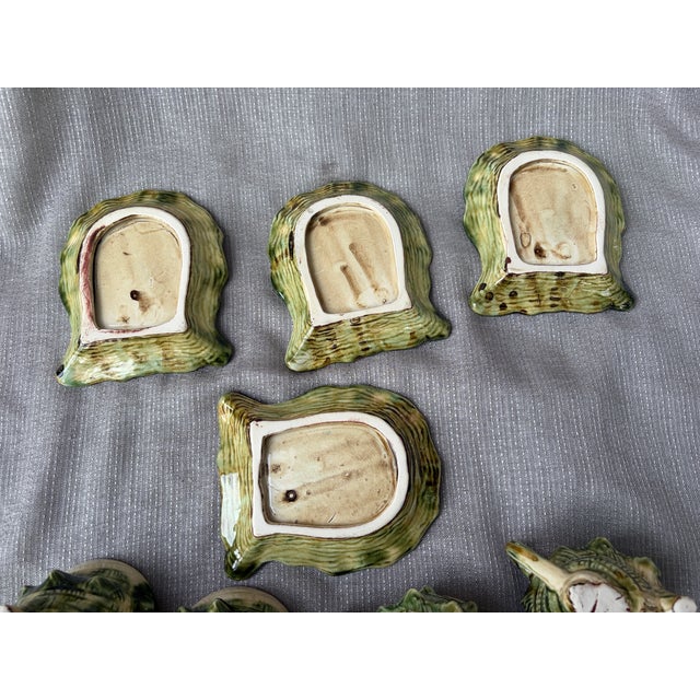Vintage Majolica Style Shell Cup and Saucers Set of 9 Pieces For Sale - Image 16 of 17