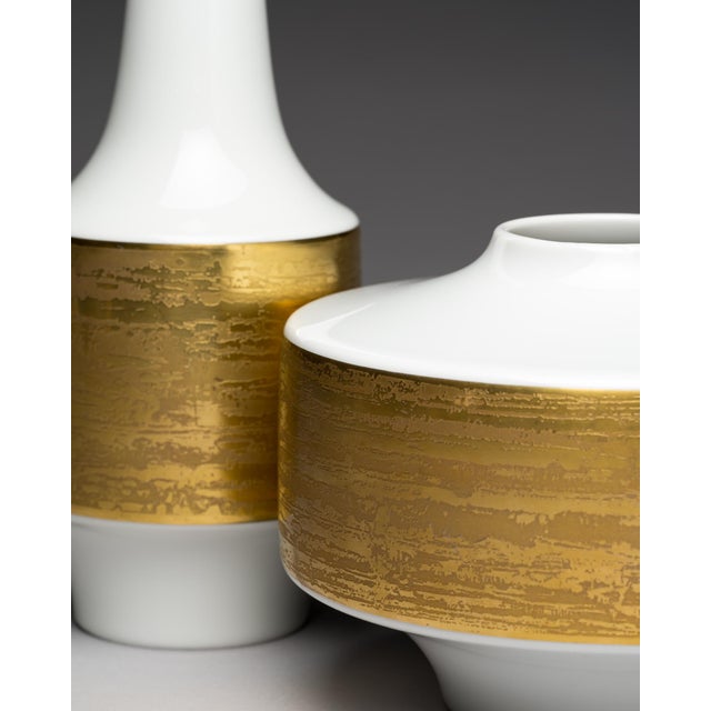 Ceramic White and Gilt Porcelain Vases by Heinrich Selb, Germany, 1960s, Set of 2 For Sale - Image 7 of 18