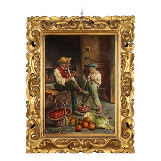 Attributed to Adolfo Dumini, Farmer Smoking Pipe, Oil on Canvas, Framed For Sale