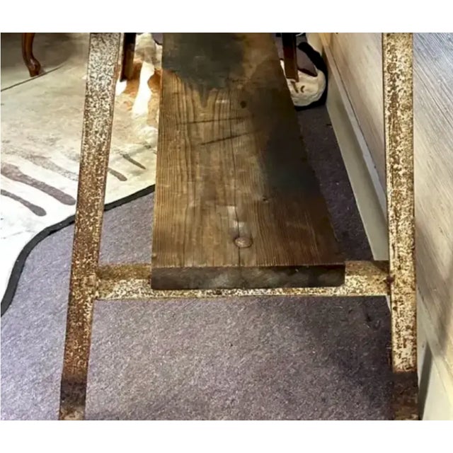 Brown Early Iron and Wood Industrial Table - Use as Kitchen Island or Console Table For Sale - Image 8 of 9