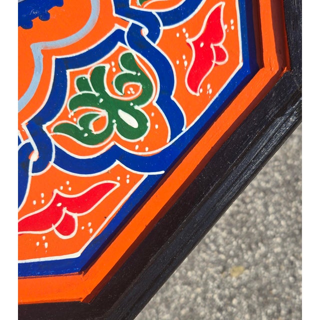 2020s Orange Moroccan Hand-Painted Accent Table For Sale - Image 5 of 6