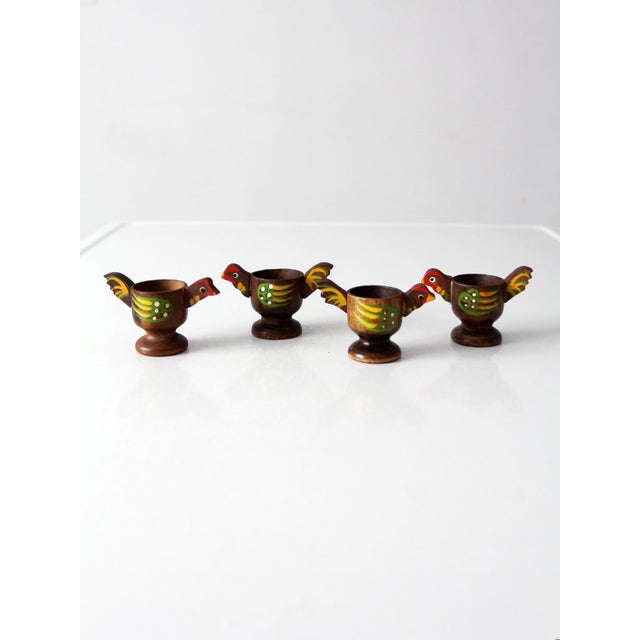 Farmhouse Vintage Wooden Bird Egg Cups Set of 4 For Sale - Image 3 of 9