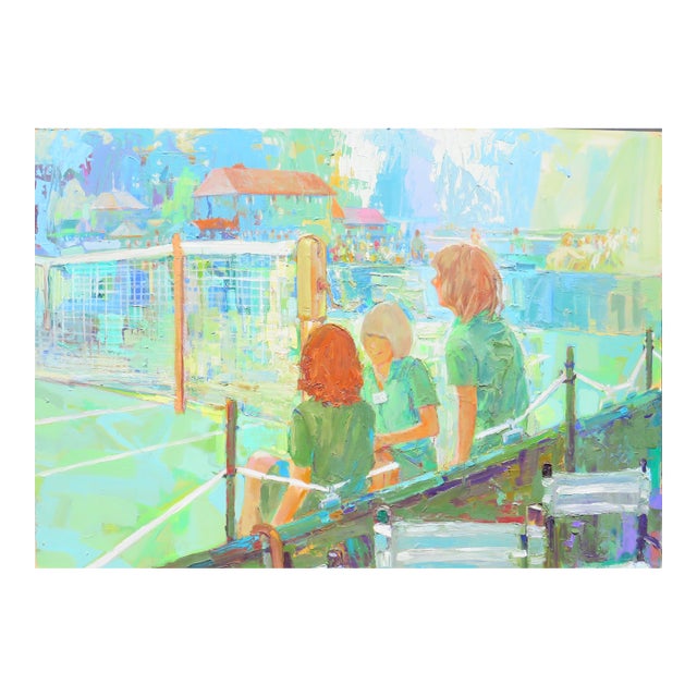 1970s Wimbledon Tennis Impressionist Impasto Painting by Peggy Hussey For Sale