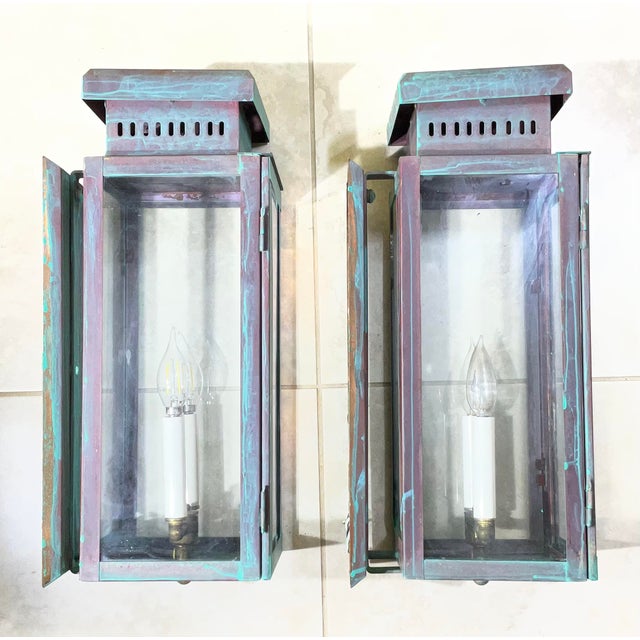Large Stunning Pair of Solid Copper Wall Lanterns For Sale - Image 11 of 16