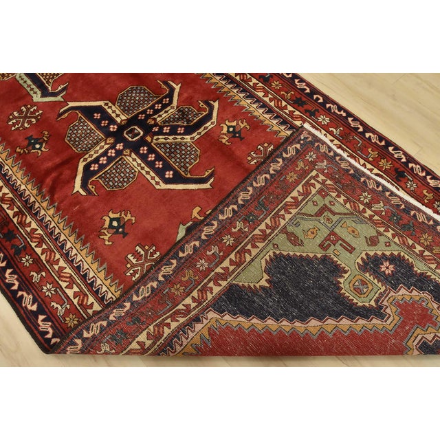 Karajeh Runner 4’8” X 11’5” Red Wool Vintage Tribal Hand-Knotted Oriental Rug For Sale - Image 13 of 14